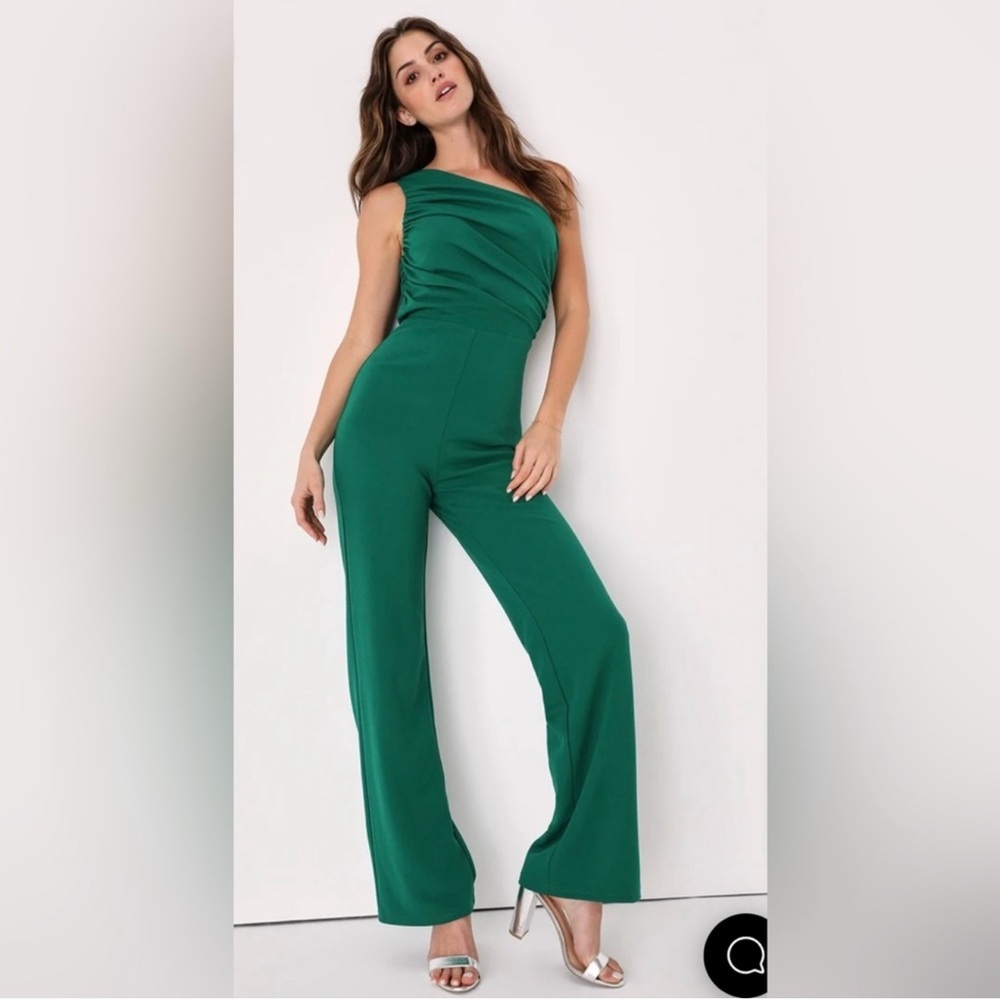 Lulu's Green Asymmetrical Ruched One Shoulder Cocktail Dress